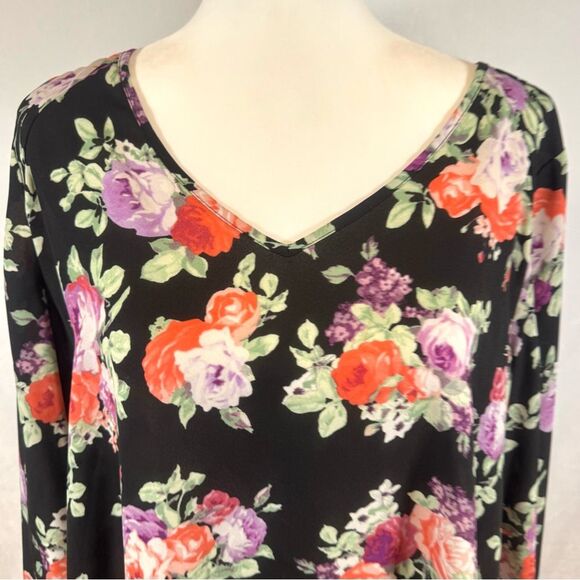 Decree long sleeve black floral blouse top size XL - Picture 2 of 6